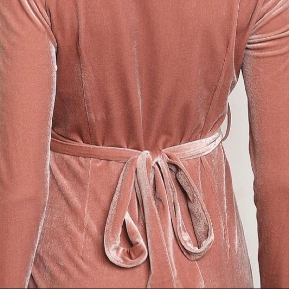 ❌DONATED❌Blush Pink Crushed Velvet Ruffled Detail Tie Waist Lined Dress - Picture 4 of 14